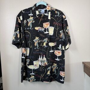Aftco Bluewater Tropical Shirt Men's L Black Margarita Fiesta Party Beach